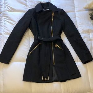 Michael Kors Wool Blend Moto Trench Coat